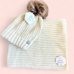NWT White Knit Beanie + Infinity Scarf